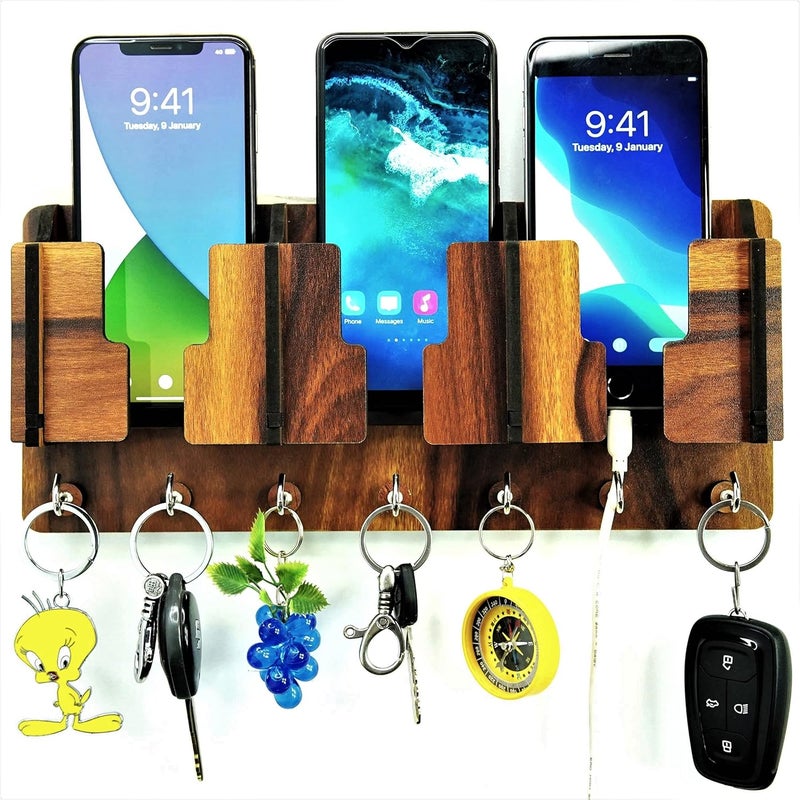 US DZIRE - THE BRAND OF LIFESTYLE US DZIRE THE BRAND OF LIFESTYLE Antique Wooden Key Holder Mobile Charging Stand Key Holder for HomeOffice Living Room Handcrafted Wall Dcor  - Image 2