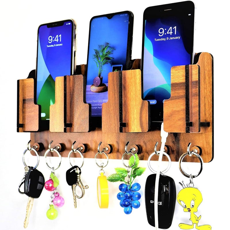 US DZIRE - THE BRAND OF LIFESTYLE US DZIRE THE BRAND OF LIFESTYLE Antique Wooden Key Holder Mobile Charging Stand Key Holder for HomeOffice Living Room Handcrafted Wall Dcor  - Image 3
