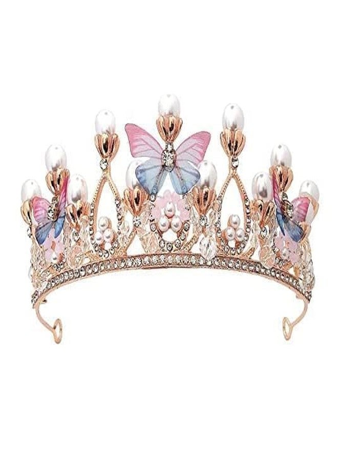 Mokvee Birthday Crown and Sash for Women Birthday Girl Sash | Rhinestone Tiara Set - Decorations Girl Crowns Tiaras for Women Accessories Crown (Flower) (BUTTERFLY) - Image 1