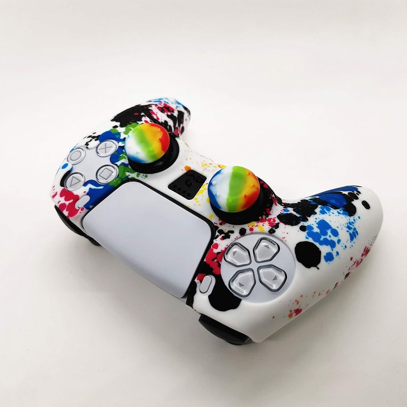 Asokex Skin for PS5 Controller Grips, Silicone Case Cover for PlayStation 5 Anti-Slip Protector with 4pcs Thumb Joysticks Caps (4caps Graffiti) - Image 3