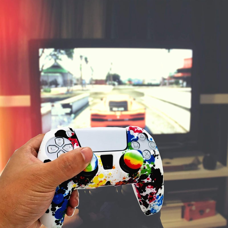 Asokex Skin for PS5 Controller Grips, Silicone Case Cover for PlayStation 5 Anti-Slip Protector with 4pcs Thumb Joysticks Caps (4caps Graffiti) - Image 5