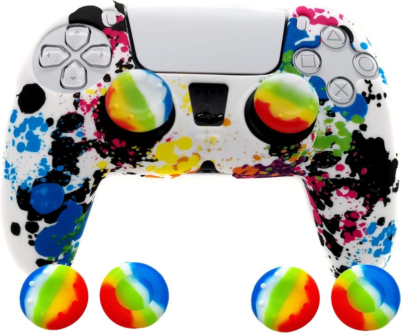 Asokex Skin for PS5 Controller Grips, Silicone Case Cover for PlayStation 5 Anti-Slip Protector with 4pcs Thumb Joysticks Caps (4caps Graffiti) - Image 1