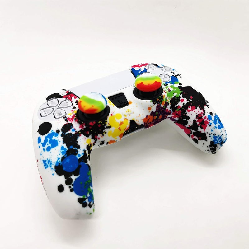 Asokex Skin for PS5 Controller Grips, Silicone Case Cover for PlayStation 5 Anti-Slip Protector with 4pcs Thumb Joysticks Caps (4caps Graffiti) - Image 2