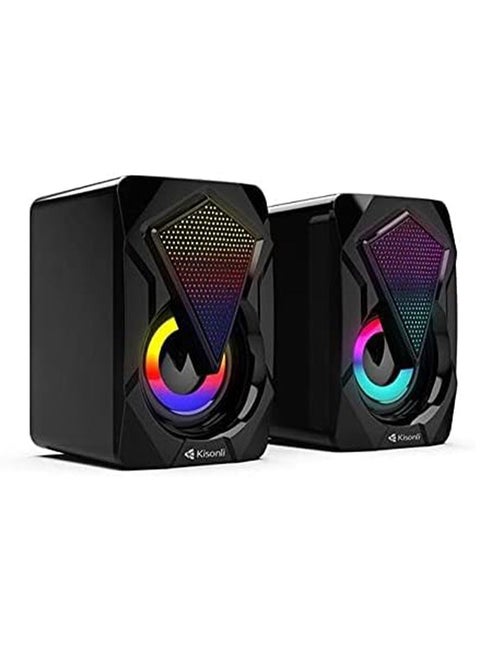 مكبر صوت صغير 3 وات للجوال والكمبيوتر والألعاب والكمبيوتر المحمول مزود بمدخل USB ومدخل صوت 3.5 سلكي، RGB ملون، مسرح منزلي، جودة جيدة، خيار ممتاز للجمهور