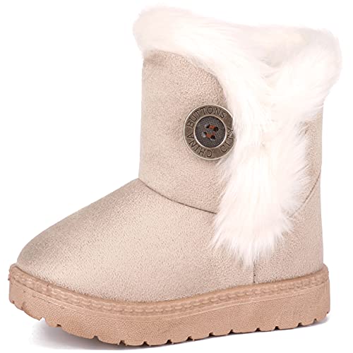 Femizee Toddler Girls Boots Warm Winter Snow Boots for Kid Boys Flat Button Size 6.5 Toddler,Beige 24 - Image 1