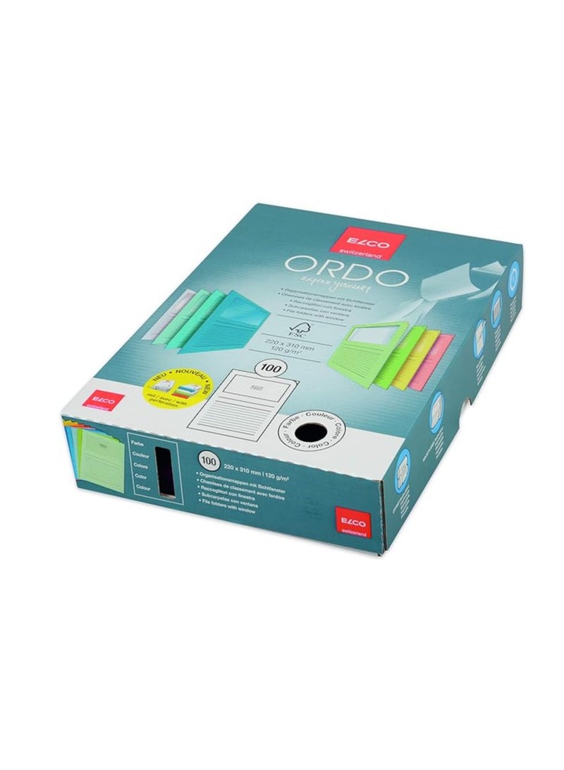 ELCO Ordo Classico 220x310 mm 120GSM Paper Folder with Printing and 180x100 mm Window (Box of 100) - Bright Yellow - Image 2
