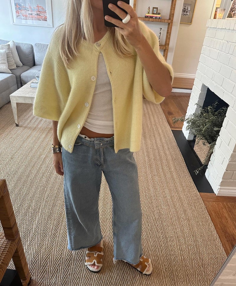 KMBANGI Women Knitted Cropped Blouse Short Sleeve Button Down Knit Shirt Crop Cardigan Y2k Open Front Pullover Tops(Cute Yellow,M) - Image 5