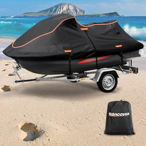 BIGACOVER Jet Ski Cover Fits from 115"-120" 1 or 3 Seater, 300D Duty Oxford PU Waterproof UV Proof Trailerable Jet Ski Covers, Universal Fit Compatible with Yamaha SeaDoo and Models - Image 1