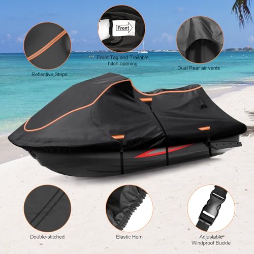 BIGACOVER Jet Ski Cover Fits from 115"-120" 1 or 3 Seater, 300D Duty Oxford PU Waterproof UV Proof Trailerable Jet Ski Covers, Universal Fit Compatible with Yamaha SeaDoo and Models - Image 3