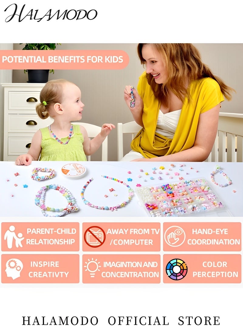 HALAMODO Kid's Jewelry Making Kit DIY Beads Kit 24 Style Fun Beads Girls Art Craft Bracelets Necklace Hairband Rings Toy Jewelry Accessories Birthday Gift - Image 5