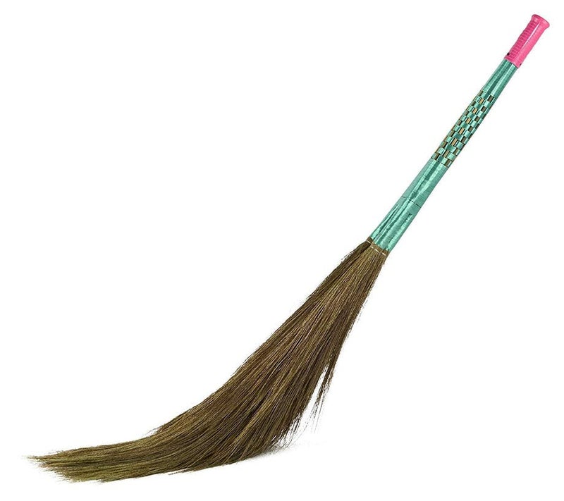 RAHAS RAHAS Grass Broom with Hand Weaved Long Handle for Home Cleaning Ghar Ki Safai Ke Liye Phool Jhadu Cleans All Type of Floors Multicolor Pack of 1