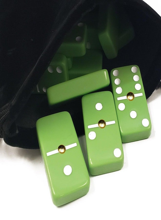 Marion Domino Double 6 Lime Green Acrylic Jumbo Tournament Professional Size in Elegant Black Velvet Bag - Image 3