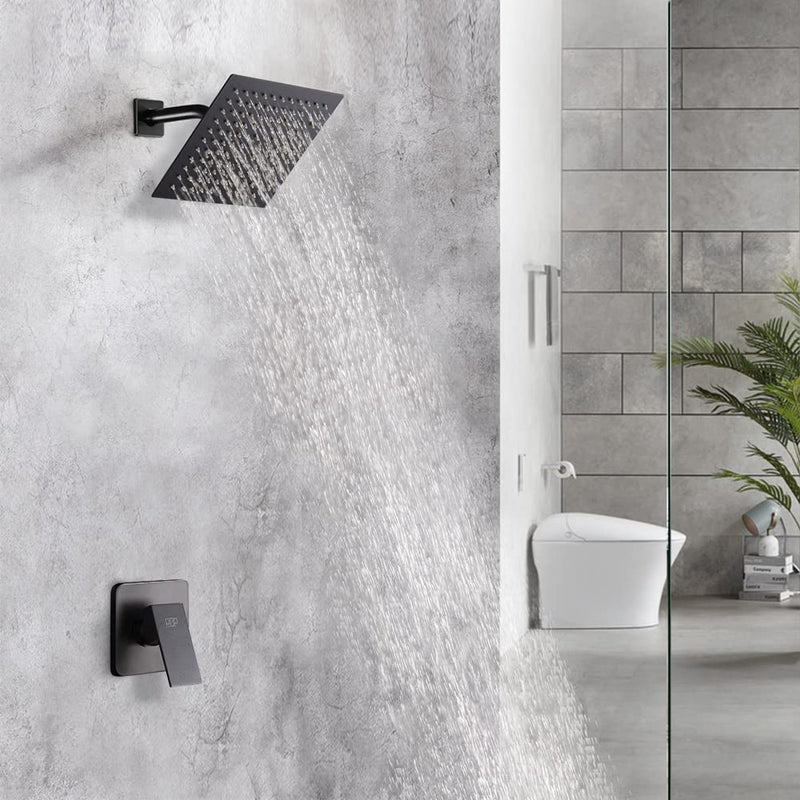 POP SANITARYWARE Matte Black Shower Faucet Set, Bathroom Rainfall Shower System with Stainless Steel Metal Showerhead, Single Function Shower Trim Kit with Rough-in Valve - Image 2