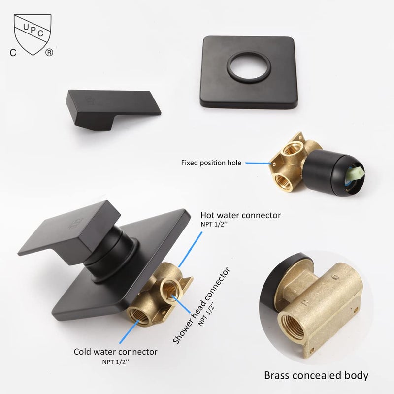 POP SANITARYWARE Matte Black Shower Faucet Set, Bathroom Rainfall Shower System with Stainless Steel Metal Showerhead, Single Function Shower Trim Kit with Rough-in Valve - Image 5