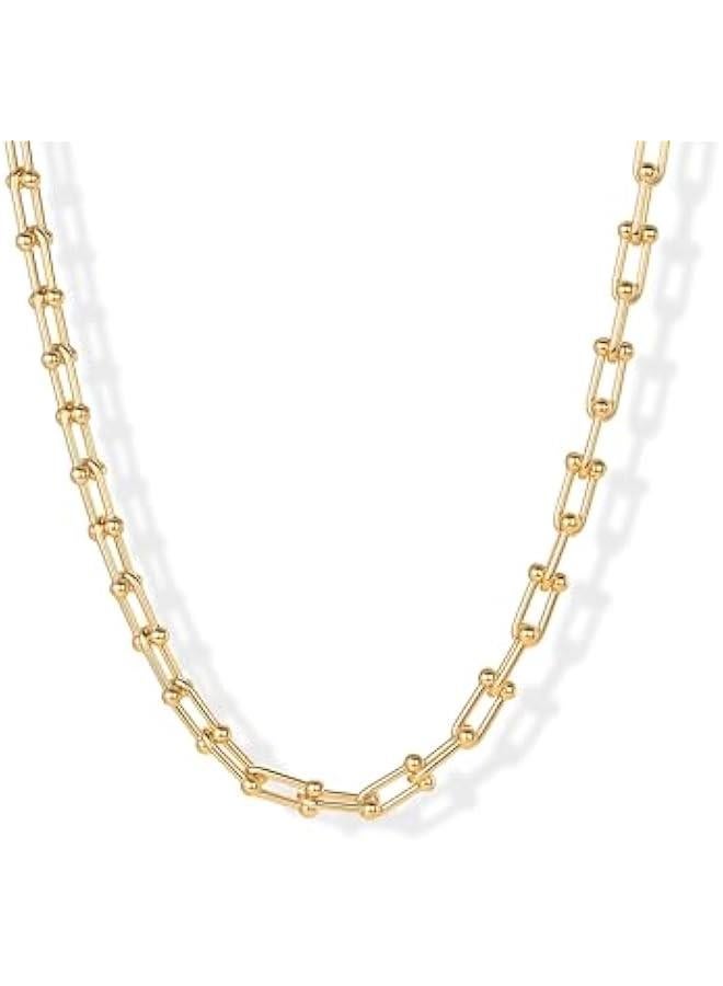 PAVOI 14K Gold Plated Paperclip Chain Link Necklace for Women | Adjustable Trendy Chain Necklace - Image 1
