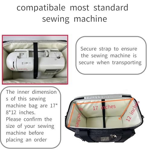 BatlFrist Rolling Sewing Machine Bag with Five 360Degree Rotating WheelsSewing Machine Carrying Case Fits for Most Standard Sewing MachinesYKK zipperHard Bottom Pad Black - Image 3