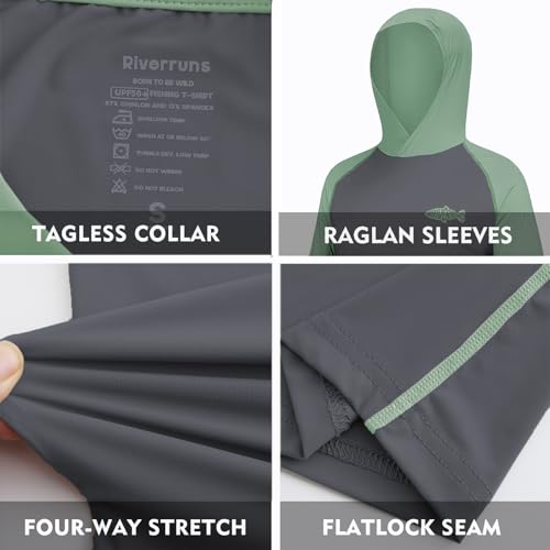 Riverruns UPF 50+ Sun Protection Hoodie Shirt Rash Guard Long Sleeve Shirt Kangaroo Pocket Thumbhole Hooded Ice-Cool Quick Dry Shirts Fishing Running Hiking Shirts - Image 2