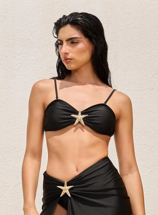 Styli  Pack of 3 - Star Fish Metal Trim Tie Back Padded Bikini, Brief and Wrap Skirt for Women | Best Price UAE