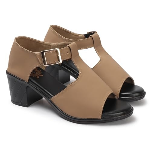 Denill Fancy & Comfortable Black Heel Sandal with Ankle Strap for women & Girls (Beige) Uk-6 - Image 4