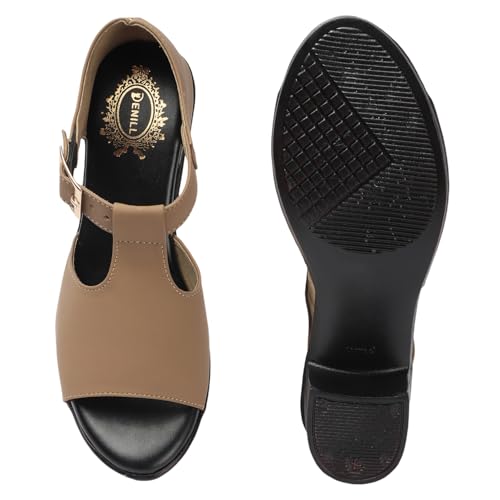 Denill Fancy & Comfortable Black Heel Sandal with Ankle Strap for women & Girls (Beige) Uk-6 - Image 5