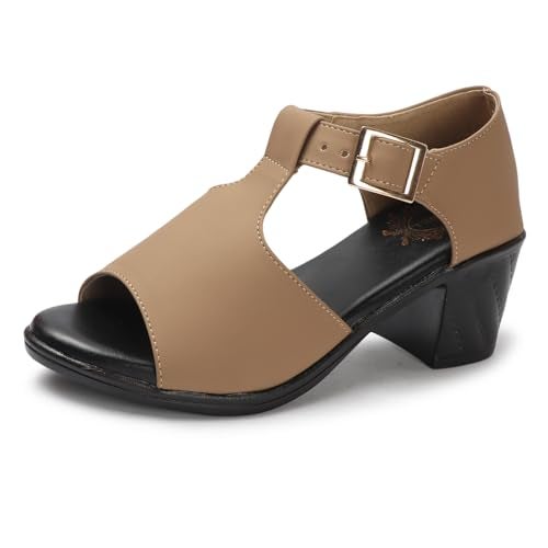Denill Fancy & Comfortable Black Heel Sandal with Ankle Strap for women & Girls (Beige) Uk-6 - Image 1