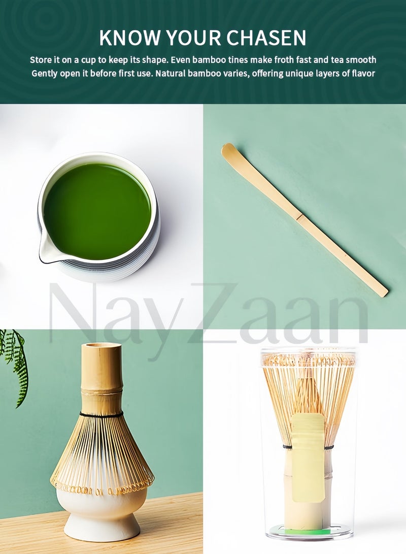 NayZaan Matcha Tea Set 4-Piece Traditional Matcha Tool Kit with Handcrafted Bamboo Chasen Whisk Ceramic Chawan Bowl Chasen Stand and Tea Scoop Gradient Blue Two-Tone Ideal for Daily Use Gift and Home Brewing - Image 5