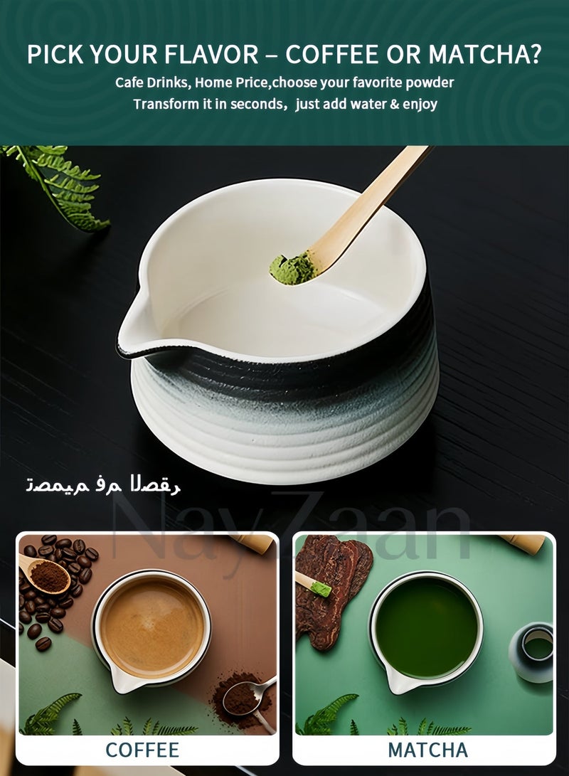 NayZaan Matcha Tea Set 4-Piece Traditional Matcha Tool Kit with Handcrafted Bamboo Chasen Whisk Ceramic Chawan Bowl Chasen Stand and Tea Scoop Gradient Blue Two-Tone Ideal for Daily Use Gift and Home Brewing - Image 3