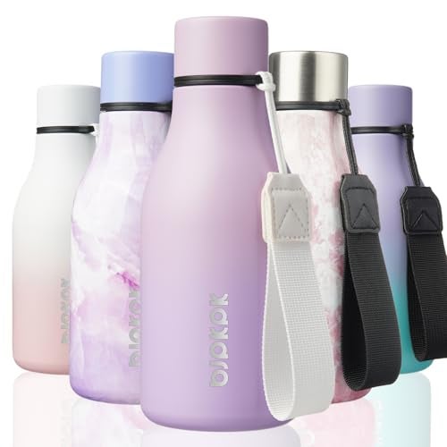BJPKPK Insulated Water Bottles 12oz Stainless Steel Metal Water Bottle with Strap BPA Free Leak Proof Jugs Mugs Flasks Reusable Thermal Flasks for Sports Travel Dreamy Purple - Image 1