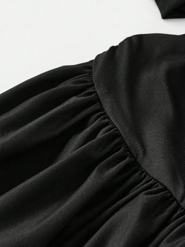 WDIRARA Girl's Off the Shoulder Bubble Dress Ruched Long Sleeve Dance Party Dress Black 8Y - Image 3