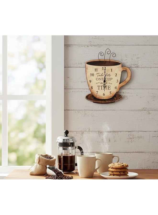 Young's Inc Young's Wood Take Life Coffee Wall Clock, 13.75",14098,Brown - Image 4