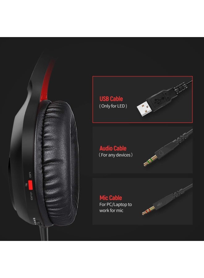 Somic GS301 Gaming Headset for Xbox one PS5, Somic Over Head Headphone with LED light Noise Cancelling Mic, for Switch, PC, PS4, 3.5mm Plug Red - Image 2