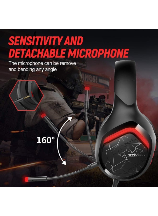 Somic GS301 Gaming Headset for Xbox one PS5, Somic Over Head Headphone with LED light Noise Cancelling Mic, for Switch, PC, PS4, 3.5mm Plug Red - Image 4