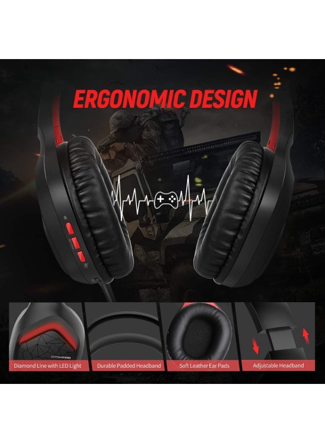 Somic GS301 Gaming Headset for Xbox one PS5, Somic Over Head Headphone with LED light Noise Cancelling Mic, for Switch, PC, PS4, 3.5mm Plug Red - Image 3