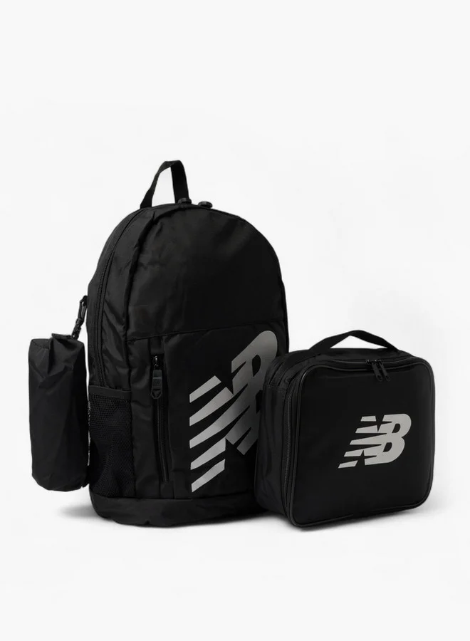New Balance Logo Print Backpack with Lunch Bag and Pencil Pouch - 14x28x43 cm