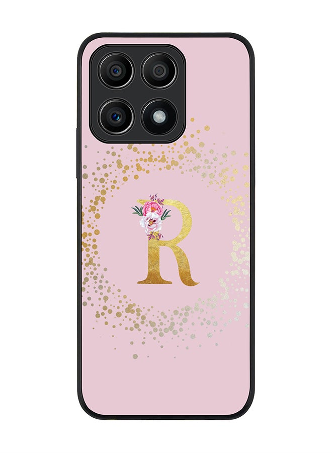 Stylizedd Rugged Black edge case for Honor X8A 4G Slim fit Soft Case Flexible Rubber Edges Anti Drop TPU Gel Thin Cover - Custom Monogram Initial Letter Floral Pattern Alphabet - R (Pink) - Image 1