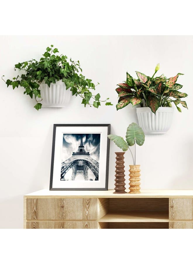 ORIMERC 2 Pack Resin Wall Hanging Planter Pots Vertical Garden Living Wall Mount Window Hang Box Container Indoor Outdoor for Plants Flowers Kitchen Herbs Holder with Drainage Water Reservoir Decor White - Image 4