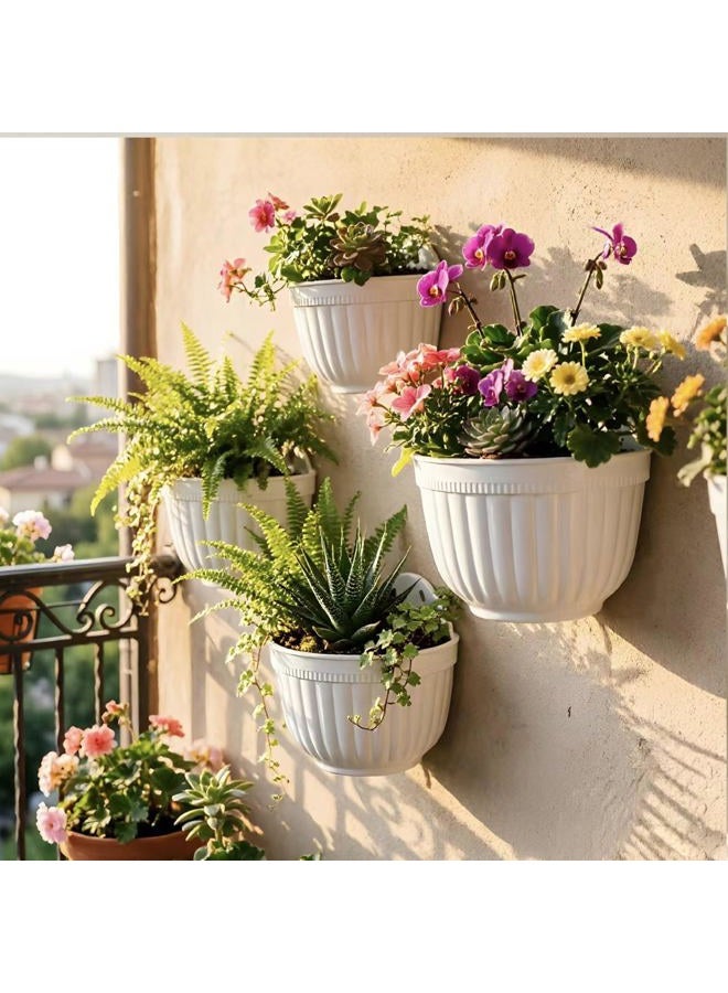 ORIMERC 2 Pack Resin Wall Hanging Planter Pots Vertical Garden Living Wall Mount Window Hang Box Container Indoor Outdoor for Plants Flowers Kitchen Herbs Holder with Drainage Water Reservoir Decor White - Image 2