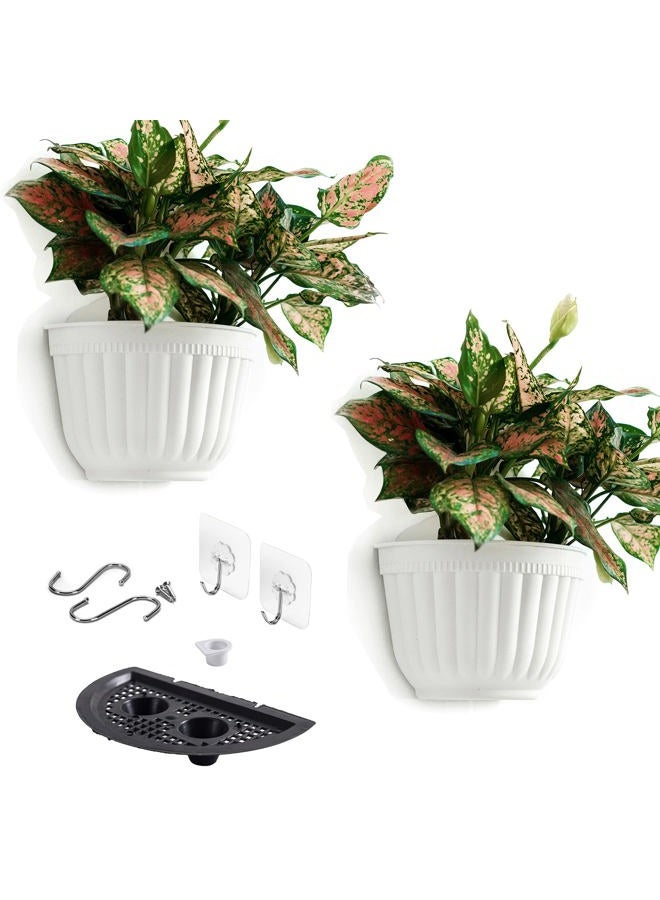 ORIMERC 2 Pack Resin Wall Hanging Planter Pots Vertical Garden Living Wall Mount Window Hang Box Container Indoor Outdoor for Plants Flowers Kitchen Herbs Holder with Drainage Water Reservoir Decor White - Image 1