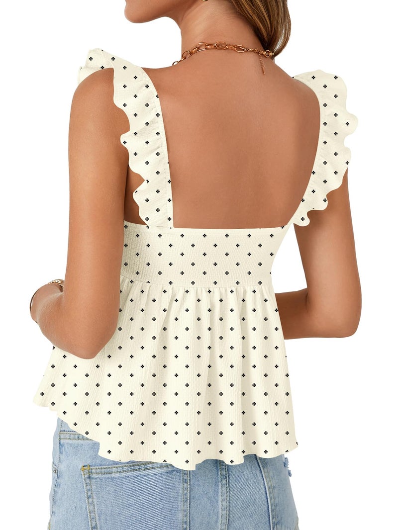 LYANER Women's Floral Peplum Tops Summer Tank Camisole Tops Dressy Casual Ruffle Strap Sleeveless Babydoll Tank Top Floral Light Beige Medium - Image 5