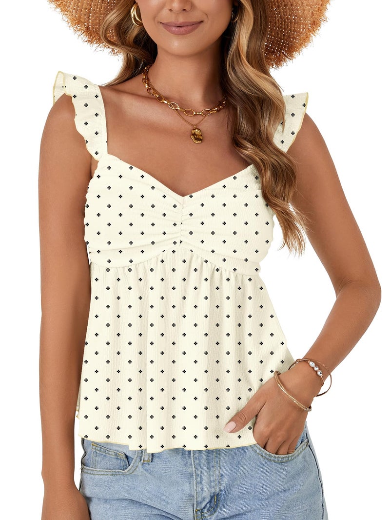 LYANER Women's Floral Peplum Tops Summer Tank Camisole Tops Dressy Casual Ruffle Strap Sleeveless Babydoll Tank Top Floral Light Beige Medium - Image 1