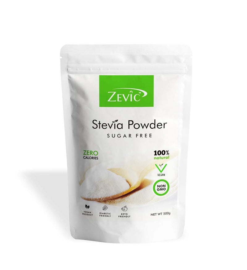 Zevic Stevia Sugar Free Powder | Zero Calories Stevia Sweetener | Vegan & Keto | 100% Natural Sweetener Powder | Sugar Substitute Natural | Diabetic Friendly - 500g - Image 1