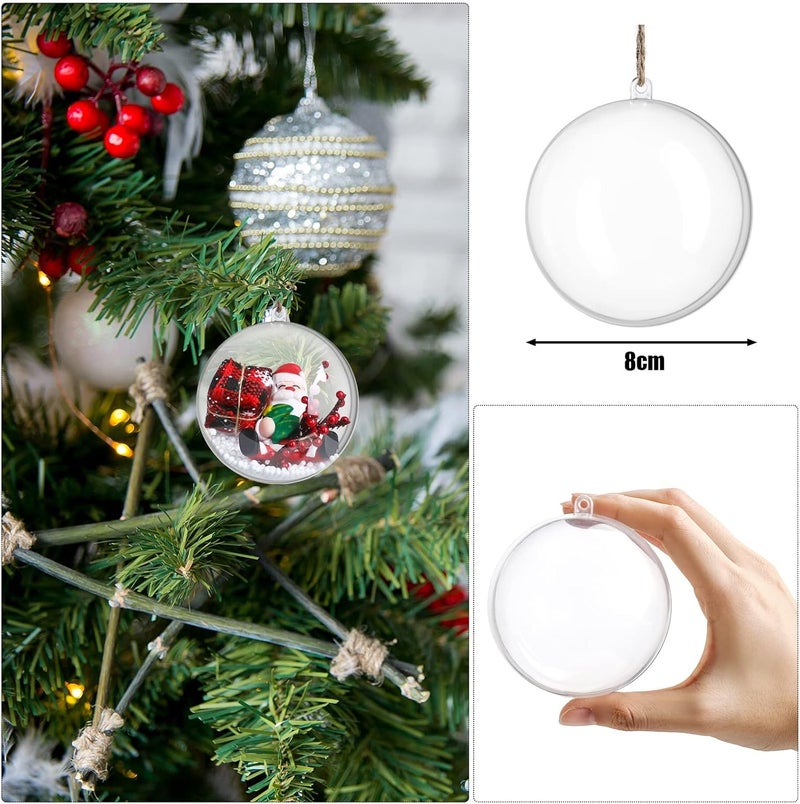 Vinsot 60 Pcs Christmas Clear Plastic Fillable Ornaments Balls 31580mm DIY Craft Transparent Baubles Christmas Tree Hanging Ornament Decorations for Birthday Wedding Valentine Decor - Image 3