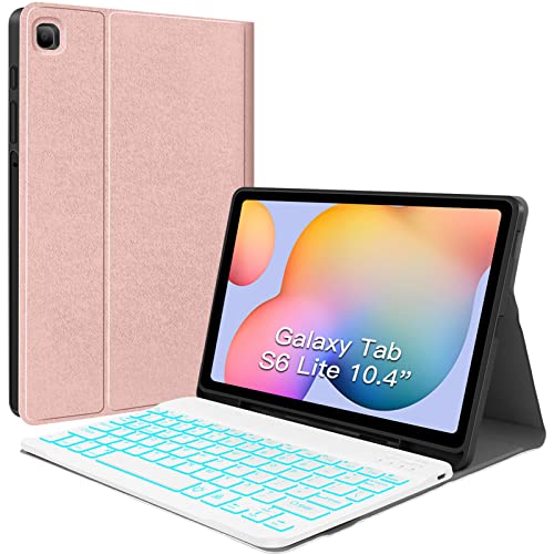 JUQITECH Backlit Keyboard Case for Samsung Galaxy Tab S6 Lite 10.4" 2024/2022/2020, Galaxy Tab S6 Lite SM-P620/P625/P610/P613/P615/P619 Tablet Cover Case with Wireless Keyboard S Pen Holder, Pink - Image 1