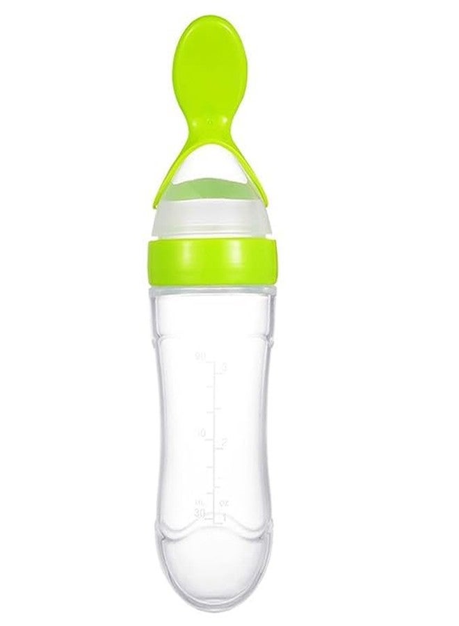 Miracle Moms Baby Silicone Squeeze Feeder Bottle with Spoon/Toddler Safe Silicone Squeeze Feeding Spoon Milk Cereal Bottle Baby Training Feeder/Fruit Feeder (Green) - Image 1