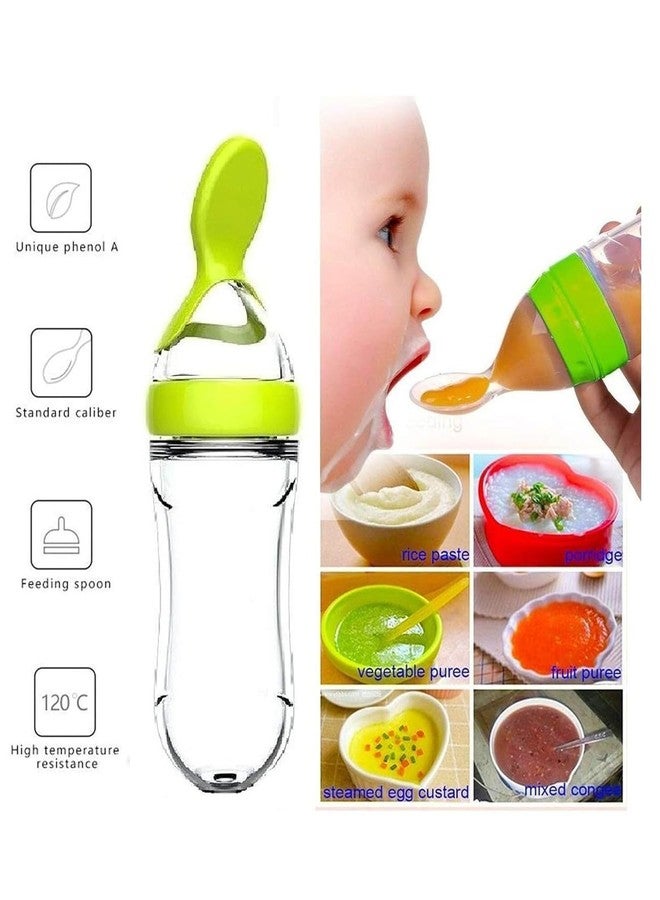 Miracle Moms Baby Silicone Squeeze Feeder Bottle with Spoon/Toddler Safe Silicone Squeeze Feeding Spoon Milk Cereal Bottle Baby Training Feeder/Fruit Feeder (Green) - Image 4