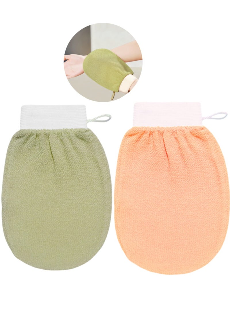 2 Pcs Korean Exfoliating Body Glove For Cleaning The Skin Korean Loofah ,Used for Exfoliating Exfoliator Scrub Mitten for Bath and Shower Use (Orange+Green)  - Image 1