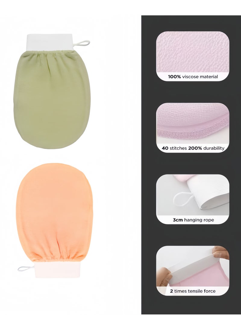 2 Pcs Korean Exfoliating Body Glove For Cleaning The Skin Korean Loofah ,Used for Exfoliating Exfoliator Scrub Mitten for Bath and Shower Use (Orange+Green)  - Image 3