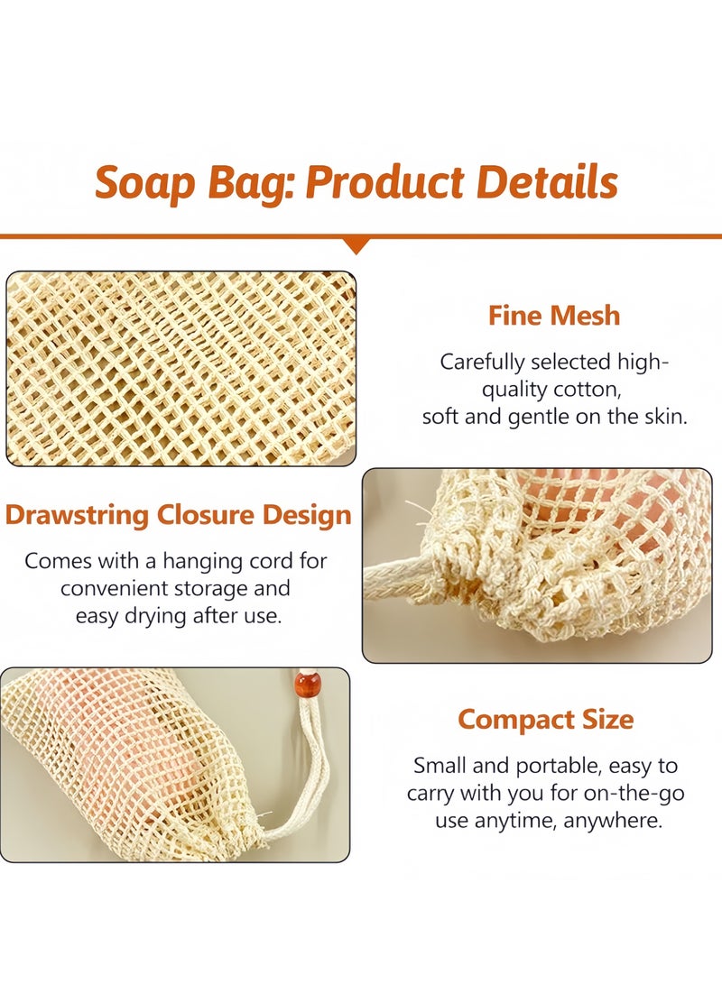 5 Pcs Natural Soap Bag Saver, Mesh Net Pouch for Exfoliating,  Ideal for Body Scrub, Save Soaps, Natural Fiber eco Soap Bags for Foaming and Drying, Organic Soap Bag for Shower Bath - Image 5