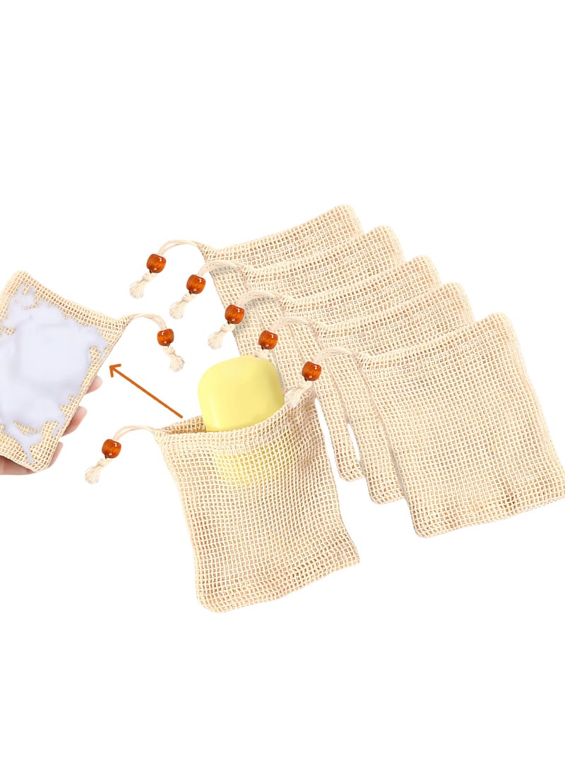 5 Pcs Natural Soap Bag Saver, Mesh Net Pouch for Exfoliating,  Ideal for Body Scrub, Save Soaps, Natural Fiber eco Soap Bags for Foaming and Drying, Organic Soap Bag for Shower Bath - Image 1