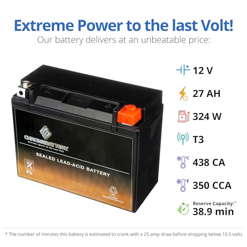 CB CHROMEBATTERY YTX24HL-BS 12 V 350 CCA AGM – Maintenance-Free 27 Ah Battery for Harley, ATV, UTV, Snowmobile, Jet Ski – T3 Nut & Bolt Terminal – Fits Harley Electra Glide, Polaris Ranger - Image 3